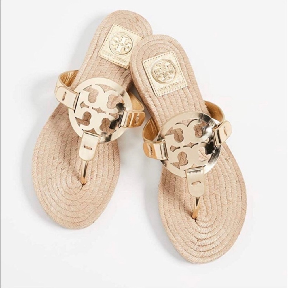EUC Tory Burch Miller Gold Espadrille Sandal 7.5